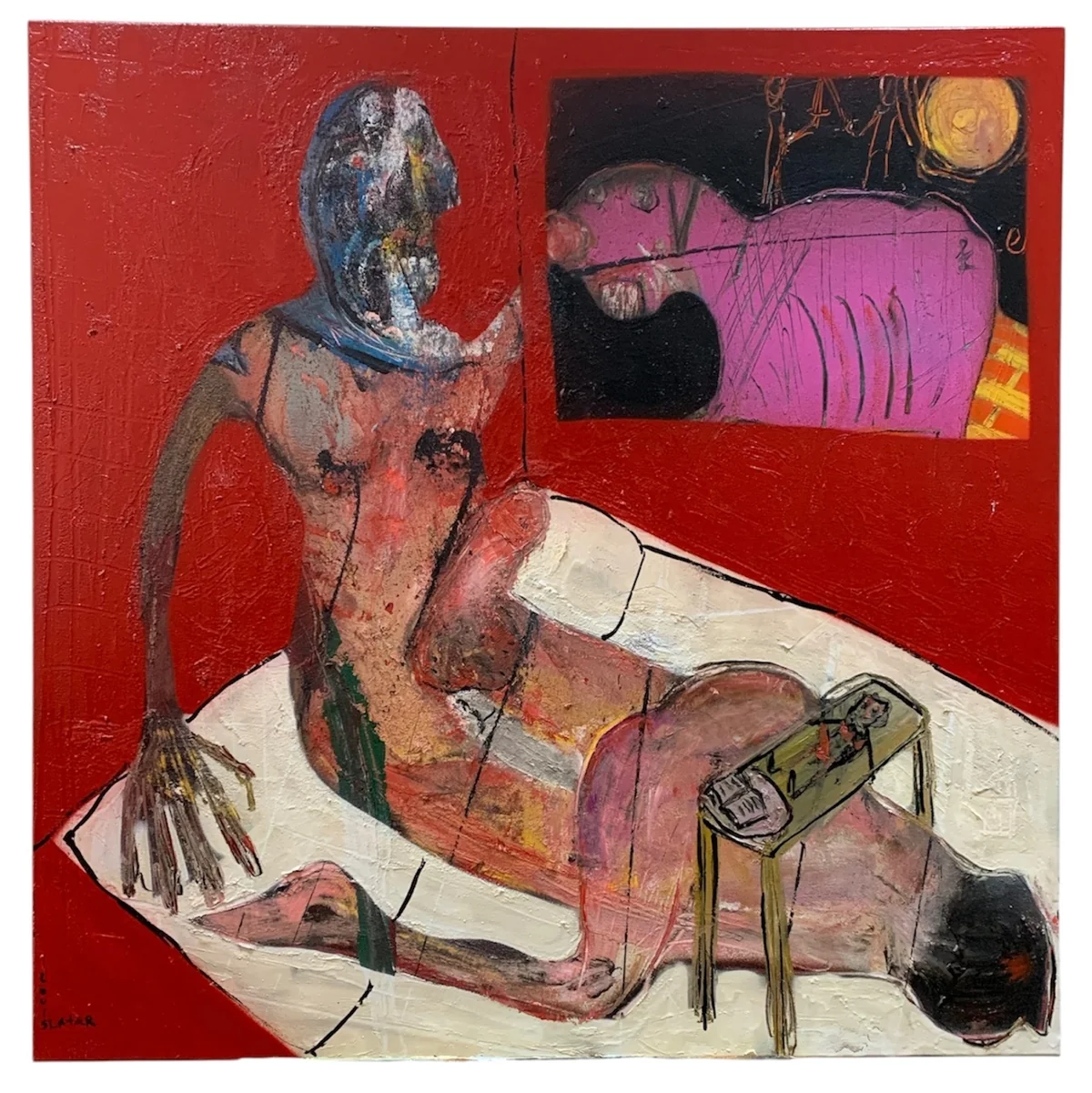 Moon pig - mixed media on canvas